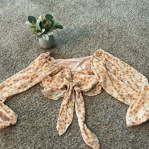 Lush- Floral Tie Front Cropped Top